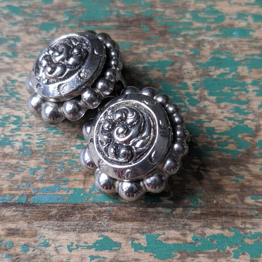 Vintage MARINO Silver-Tone Western-Style Clip-On Earrings